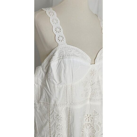FARM Rio Midi Dress XL White Richelieu Bustier Corset Eyelet Resort Bridal - Picture 7 of 16
